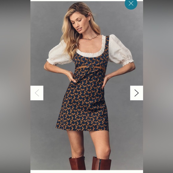 Anthropologie Maeve Puff-Sleeve Twofer Mini Dress Large Color: Navy NWT